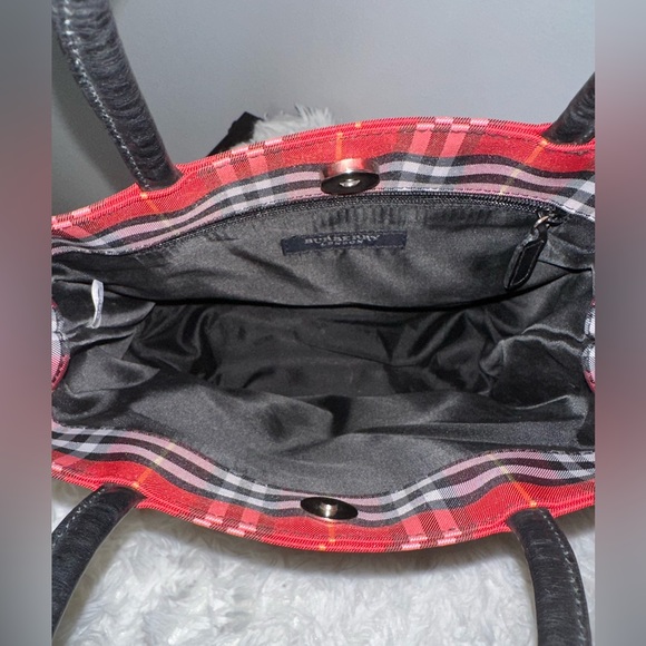 Burberry Red Nova Check Nylon Tote Handbag - Picture 5 of 9